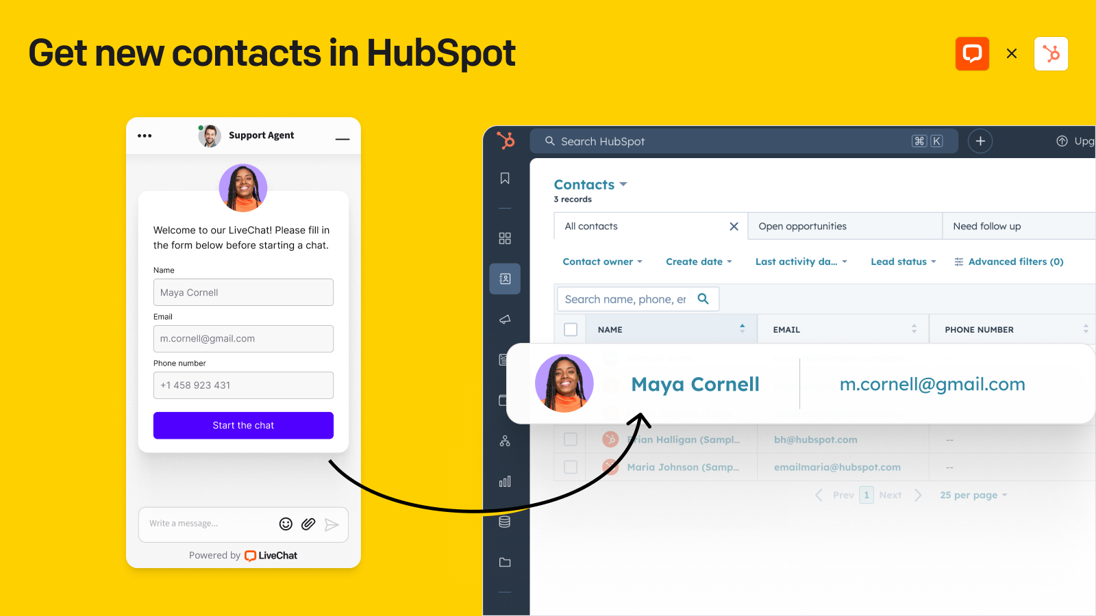 Convert chat leads into HubSpot contacts with one click